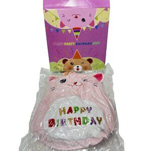Pink Kitty Cat Party Hat Plush Birthday Stuffed Animal Soft Toy Gift